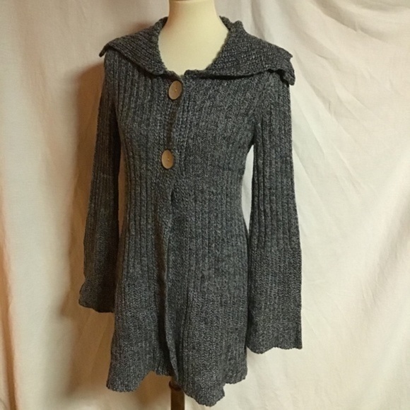 Vtg Gray Y2K hippie boho bell sleeve sweater - Picture 15 of 15